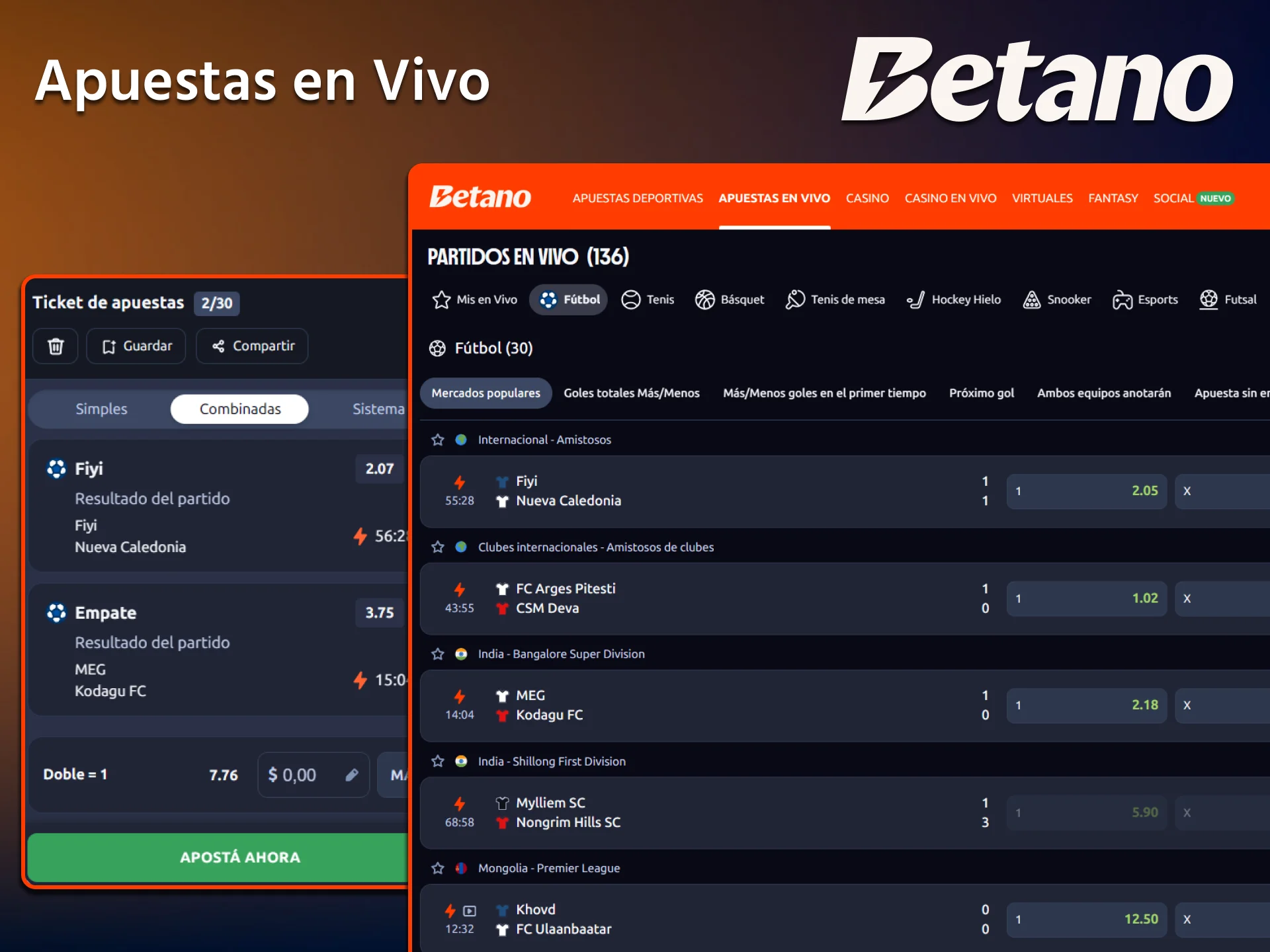 Haz tus apuestas en tiempo real con estadísticas actualizadas en la sección de apuestas en directo de Betano.